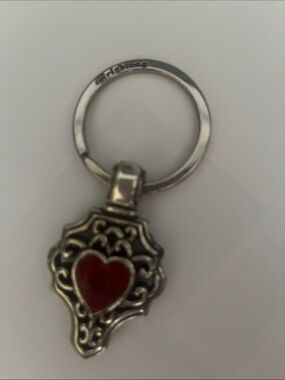 Silver-Tone Brighton Keyring with Red croc embossed leather Heart Accent